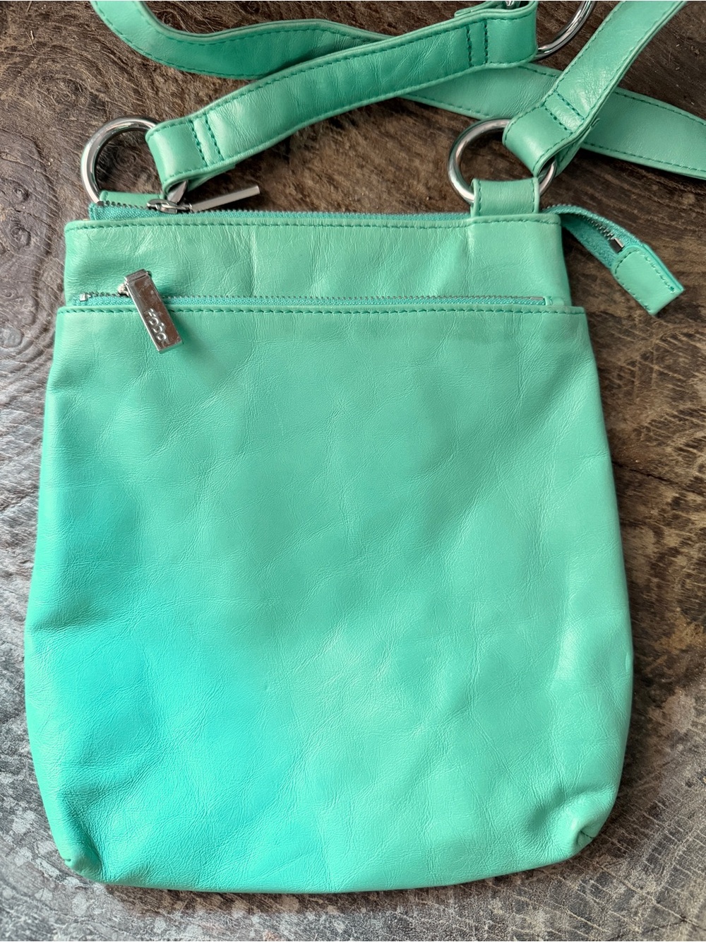 HOBO Vintage Mint Green Leather Crossbody with Front and Back Zip Pockets